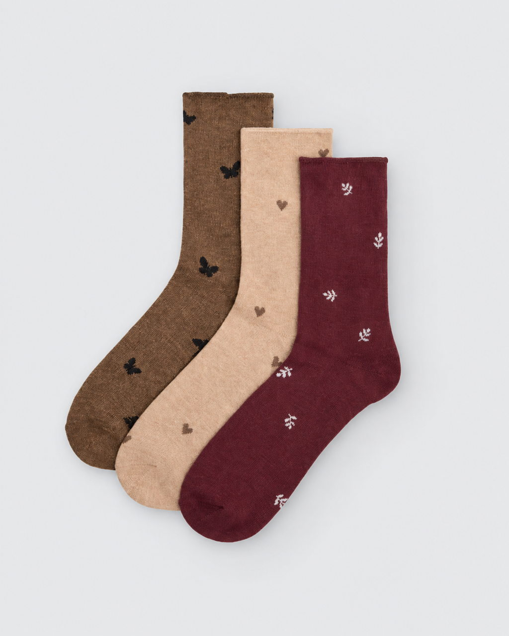 Pack 3 calcetines mujer sin puño marrón beige granate