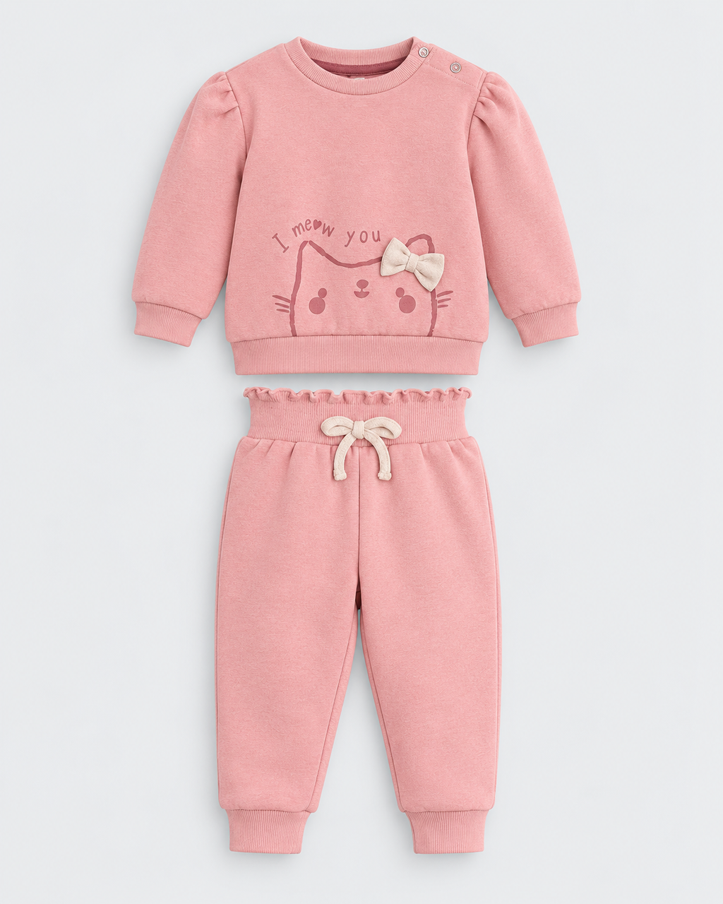 Conjunto bebé niña Ysabel Mora rosa afelpado con gatito y lazo