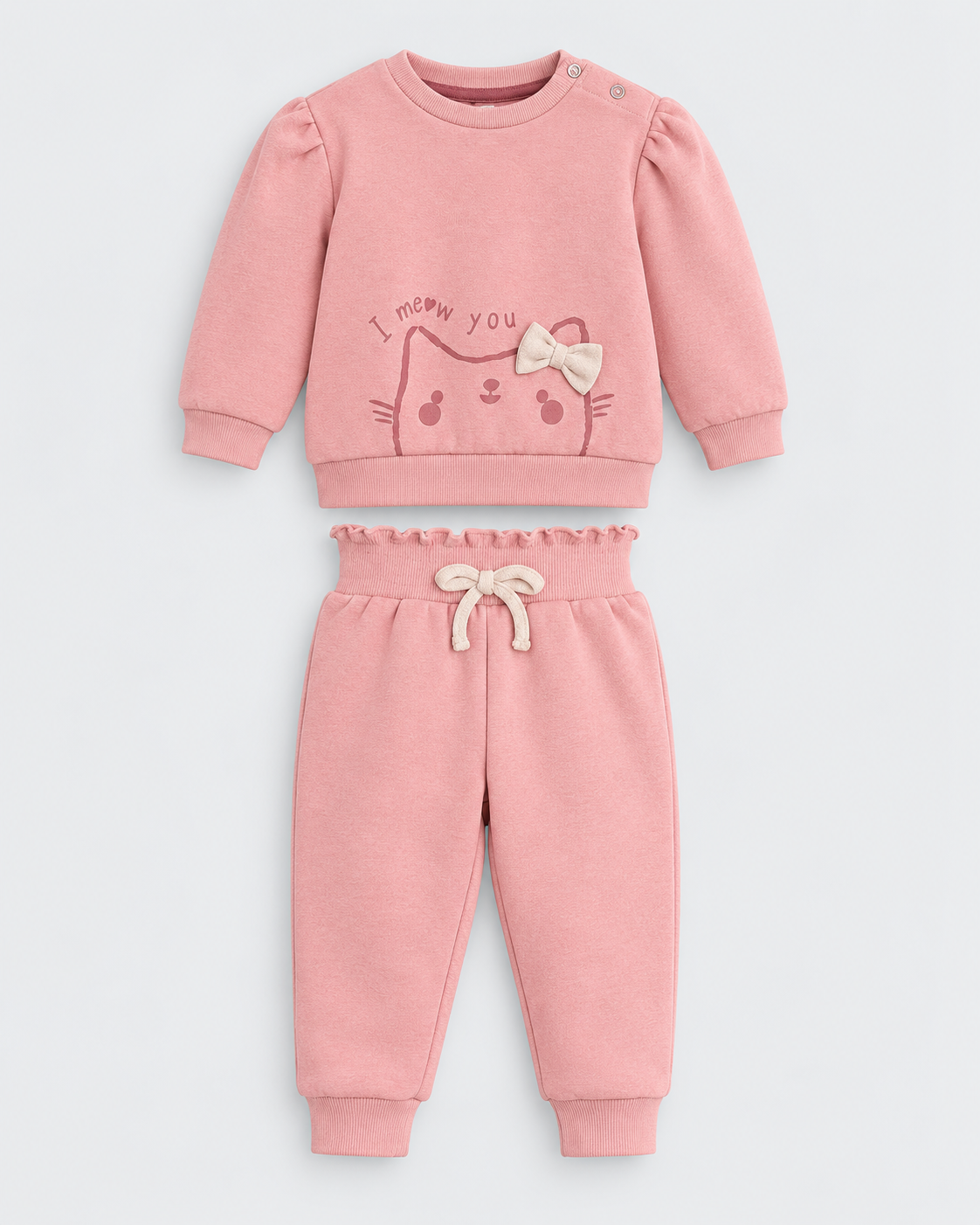 Conjunto bebé niña Ysabel Mora rosa afelpado con gatito y lazo