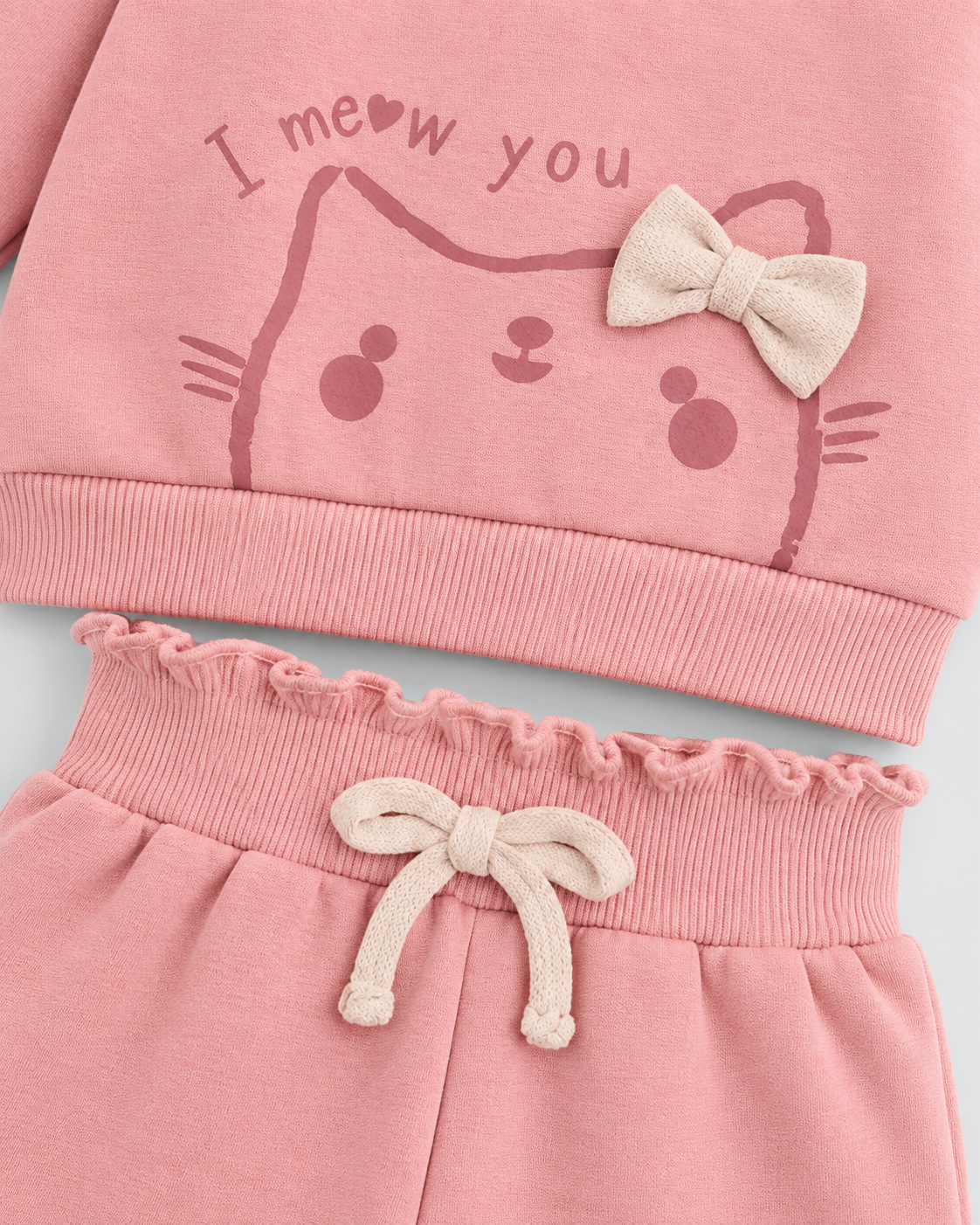 Conjunto bebé niña Ysabel Mora rosa afelpado con gatito y lazo