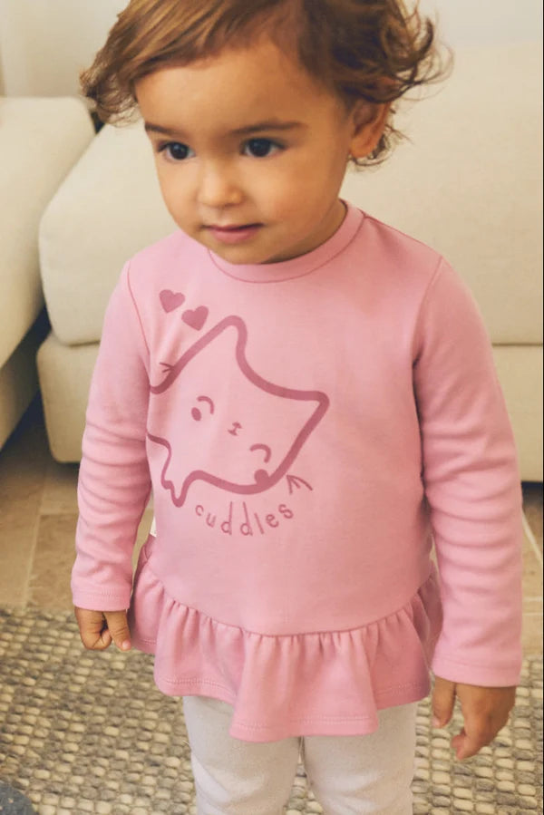 Conjunto bebé niña Ysabel Mora rosa con sudadera de gato y pantalón