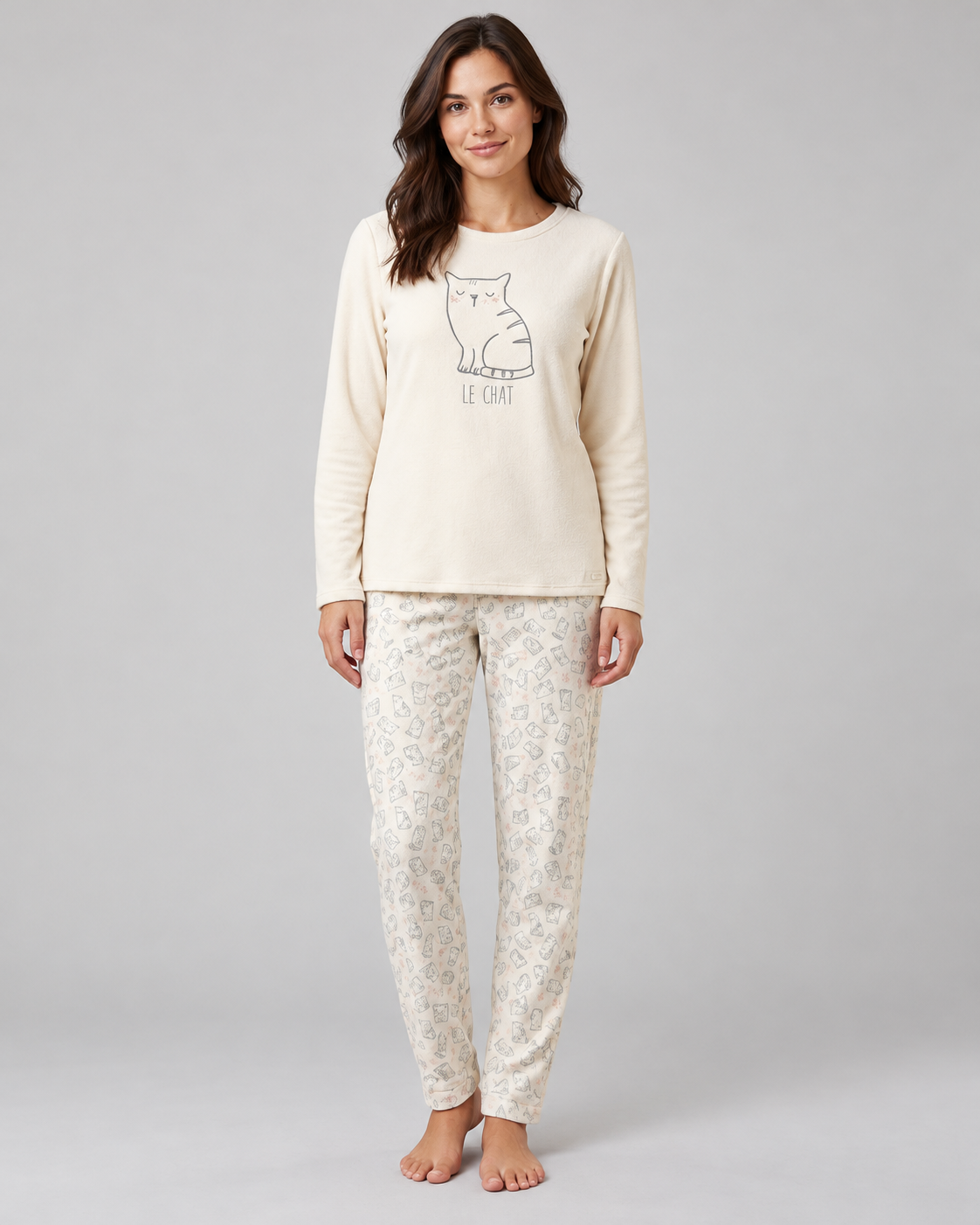 Pijama Mujer Invierno Le Chat 100% Poliéster Crudo