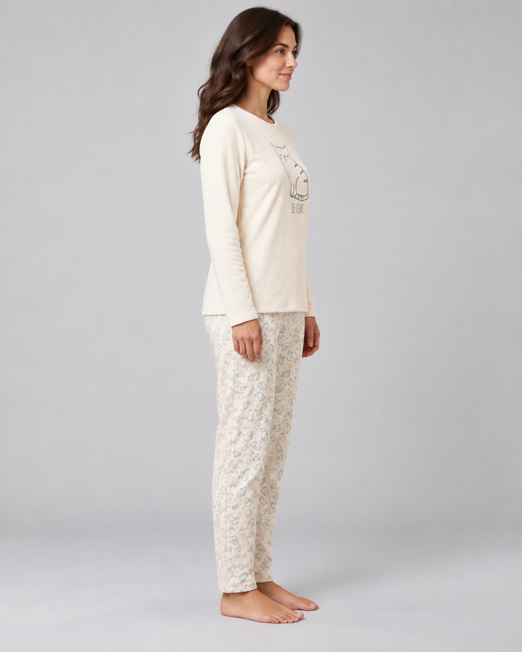 Pijama Mujer Invierno Le Chat 100% Poliéster Crudo