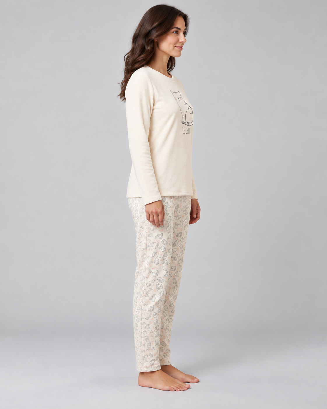 Pijama Mujer Invierno Le Chat 100% Poliéster Crudo