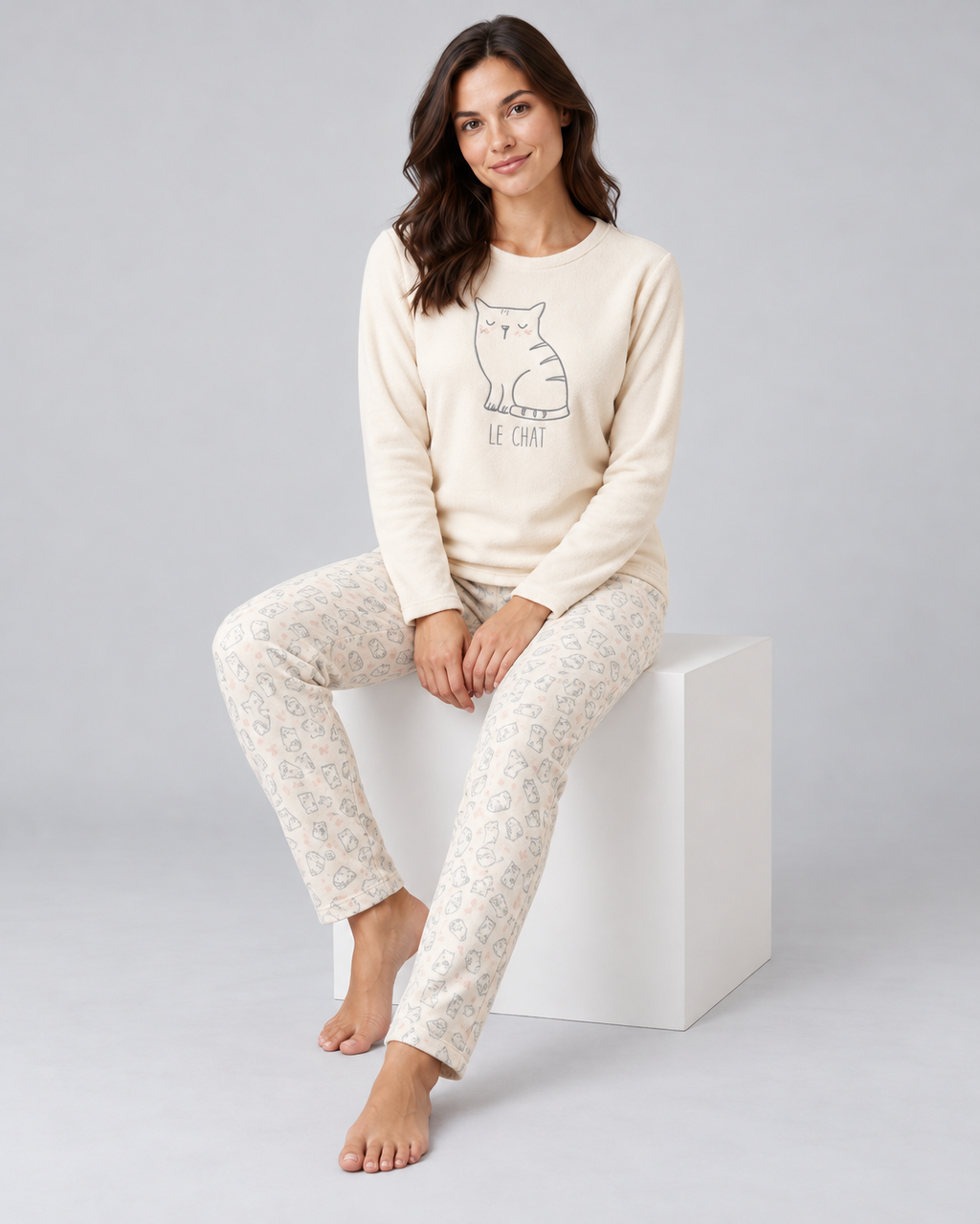 Pijama Mujer Invierno Le Chat 100% Poliéster Crudo