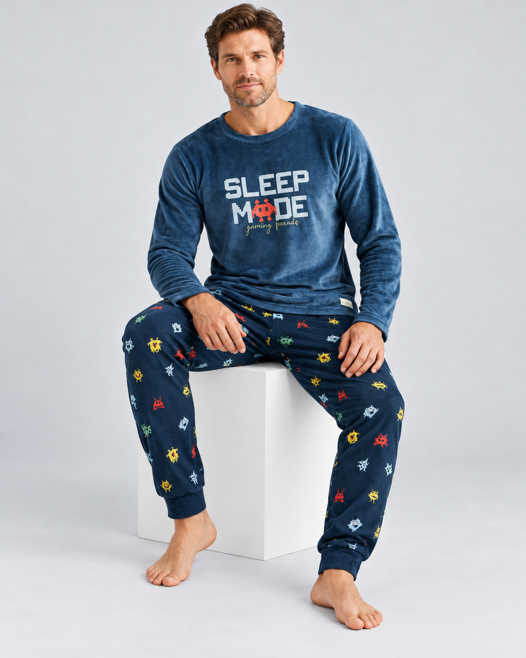 Pijama Hombre Invierno Sleep Mode Gaming Azul