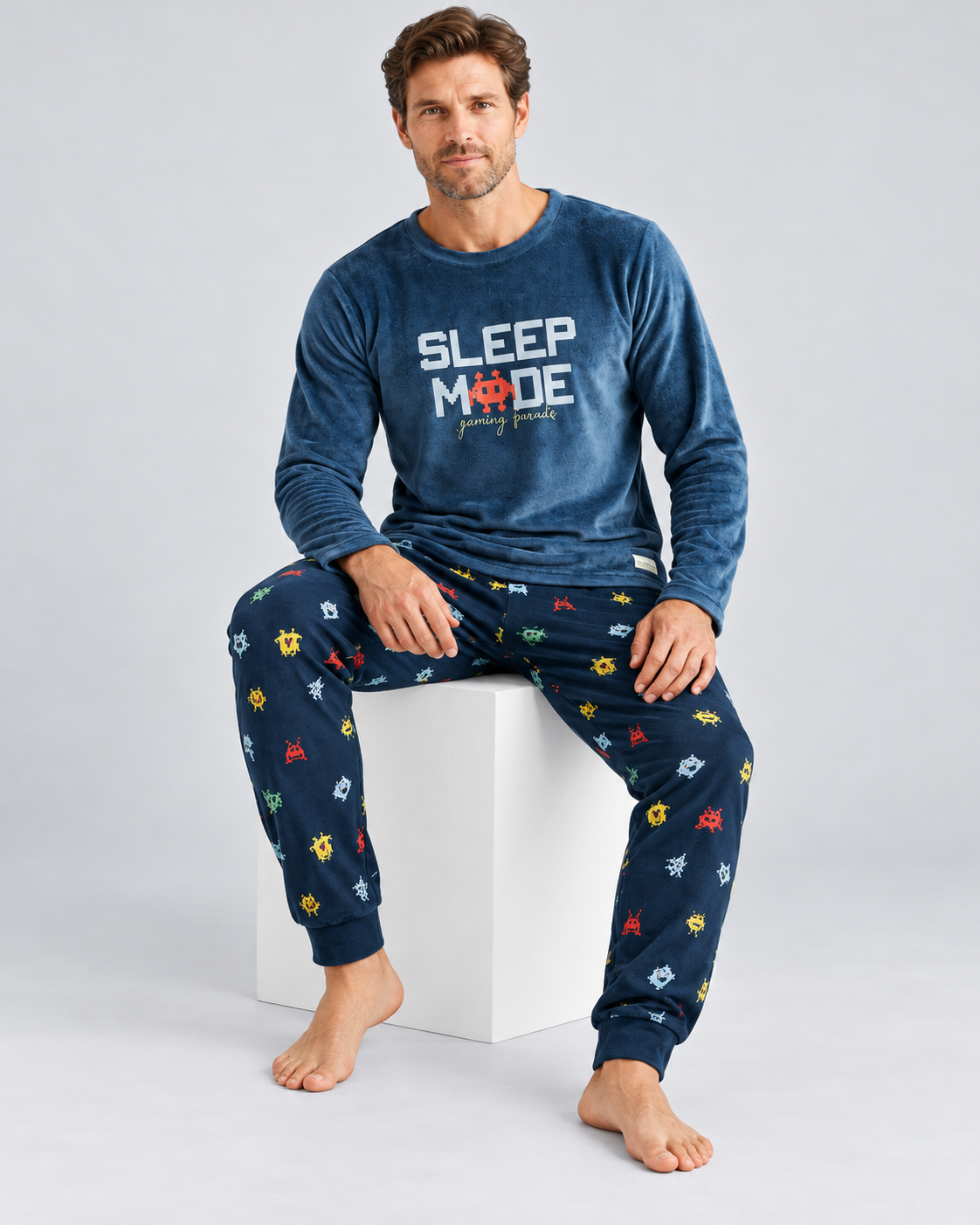 Pijama Hombre Invierno Sleep Mode Gaming Azul