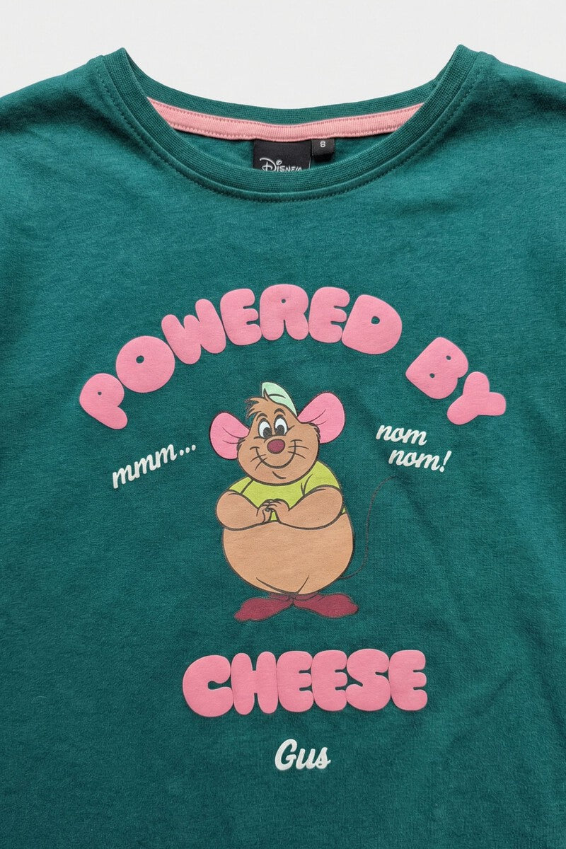 Pijama de niña Disney Gus Gus Cheese de algodón verde manga larga