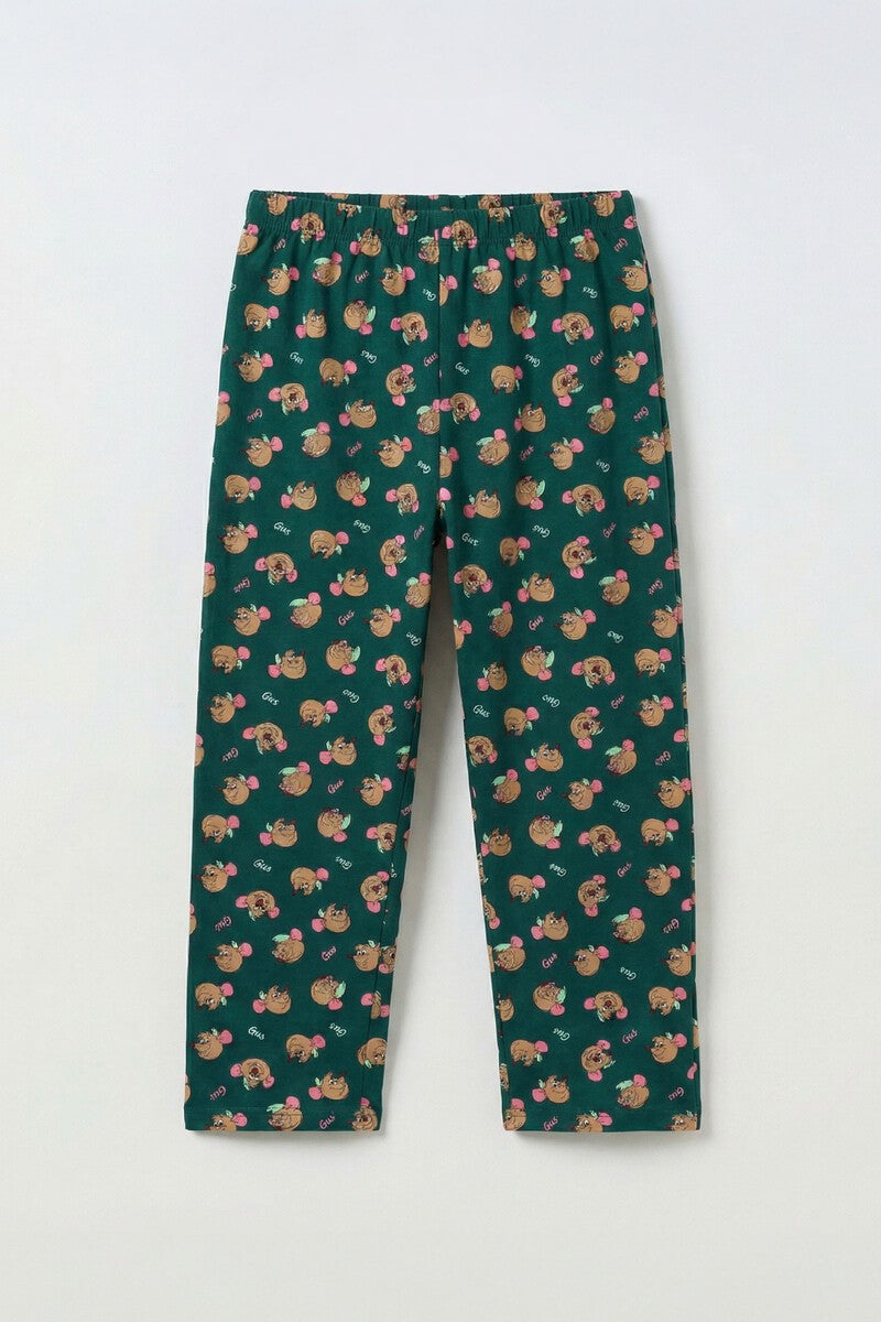 Pijama de niña Disney Gus Gus Cheese de algodón verde manga larga