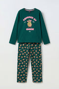 Pijama de niña Disney Gus Gus Cheese de algodón verde manga larga