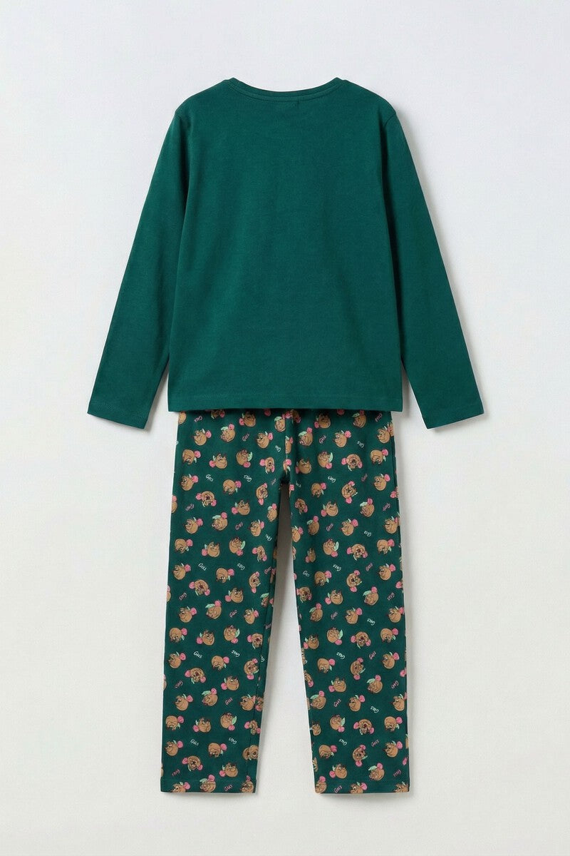 Pijama de niña Disney Gus Gus Cheese de algodón verde manga larga