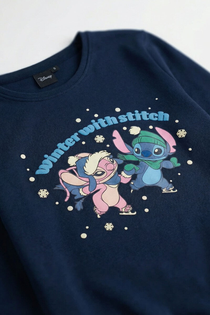 Pijama de niño Disney Winter with Stitch de manga larga azul marino