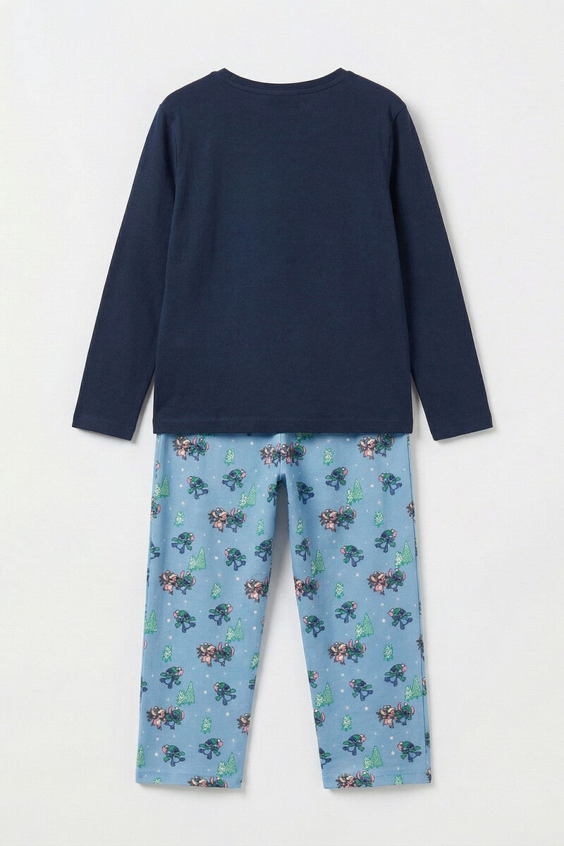 Pijama de niño Disney Winter with Stitch de manga larga azul marino