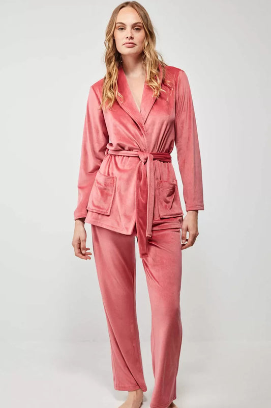 CONJUNTO DE BATA Y PANTALÓN TERCIOPELO MUJER BASIC