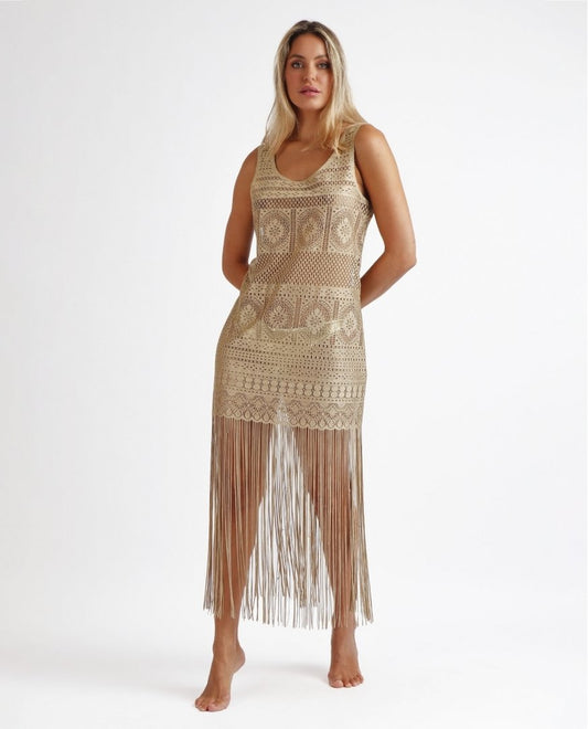 VESTIDO PLAYERO CALADO FLECOS SHINY
