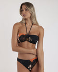 BIKINI BANDEAU ORIENTAL FLOWERS NEGRO