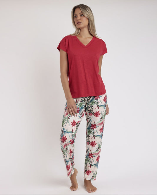PIJAMA MANGA CORTA PANTALON LARGO TROPICAL SPIRIT