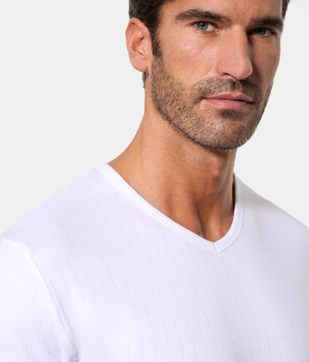 CAMISETA INTERIOR TÉRMICA MANGA CORTA ALGODON 100% CUELLO V