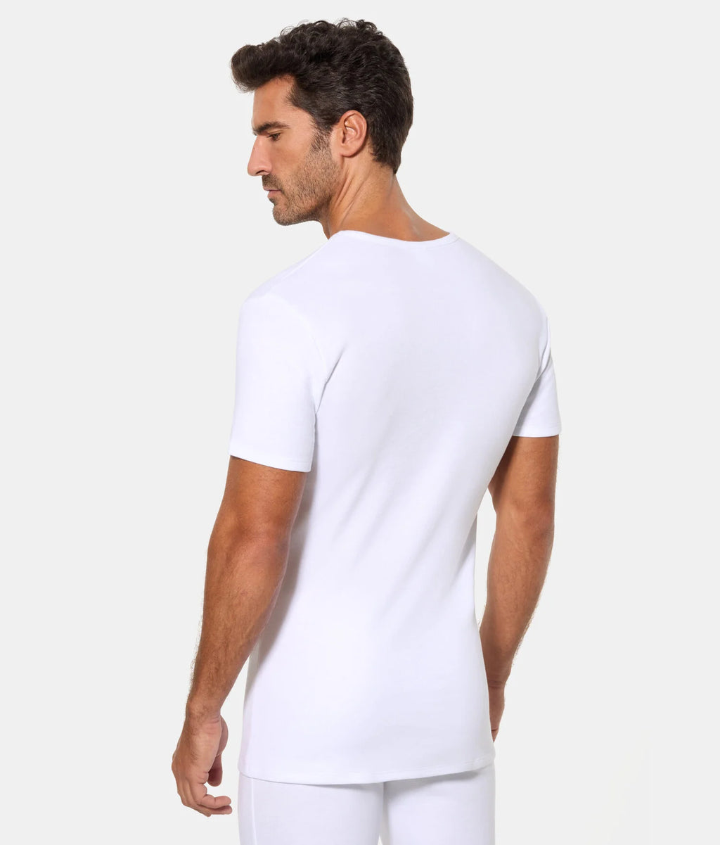 CAMISETA INTERIOR TÉRMICA M/C CUELLO V ALGODÓN DE INVIERNO 100% INTERLOCK LISO.
