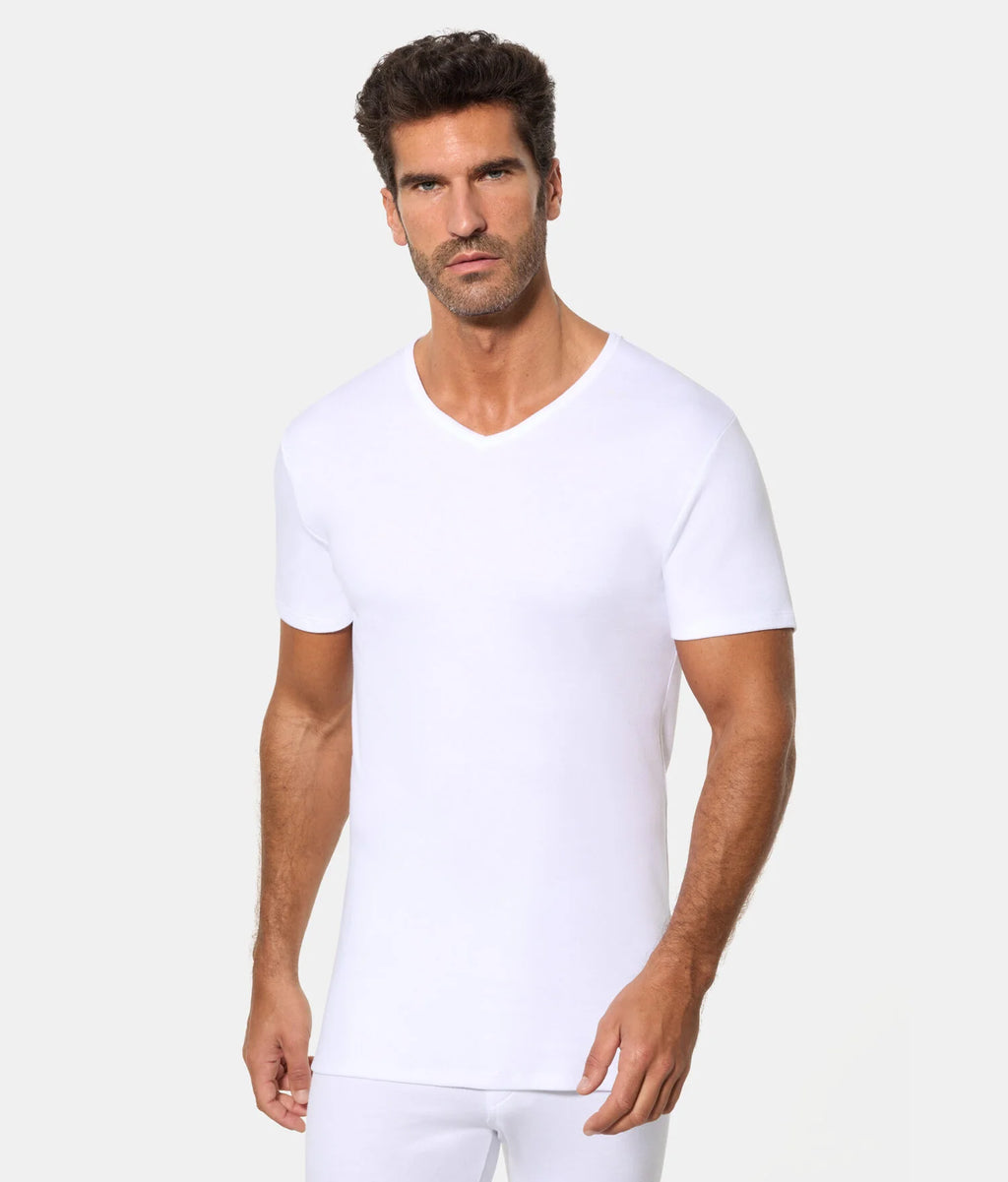 CAMISETA INTERIOR TÉRMICA M/C CUELLO V ALGODÓN DE INVIERNO 100% INTERLOCK LISO.