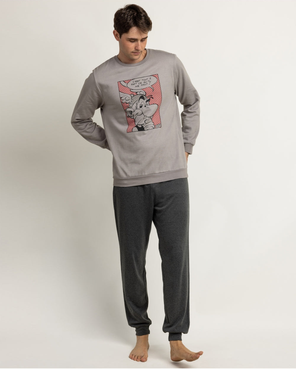 Pijama Hombre Astérix Dots 100% Algodón Manga Larga Gris