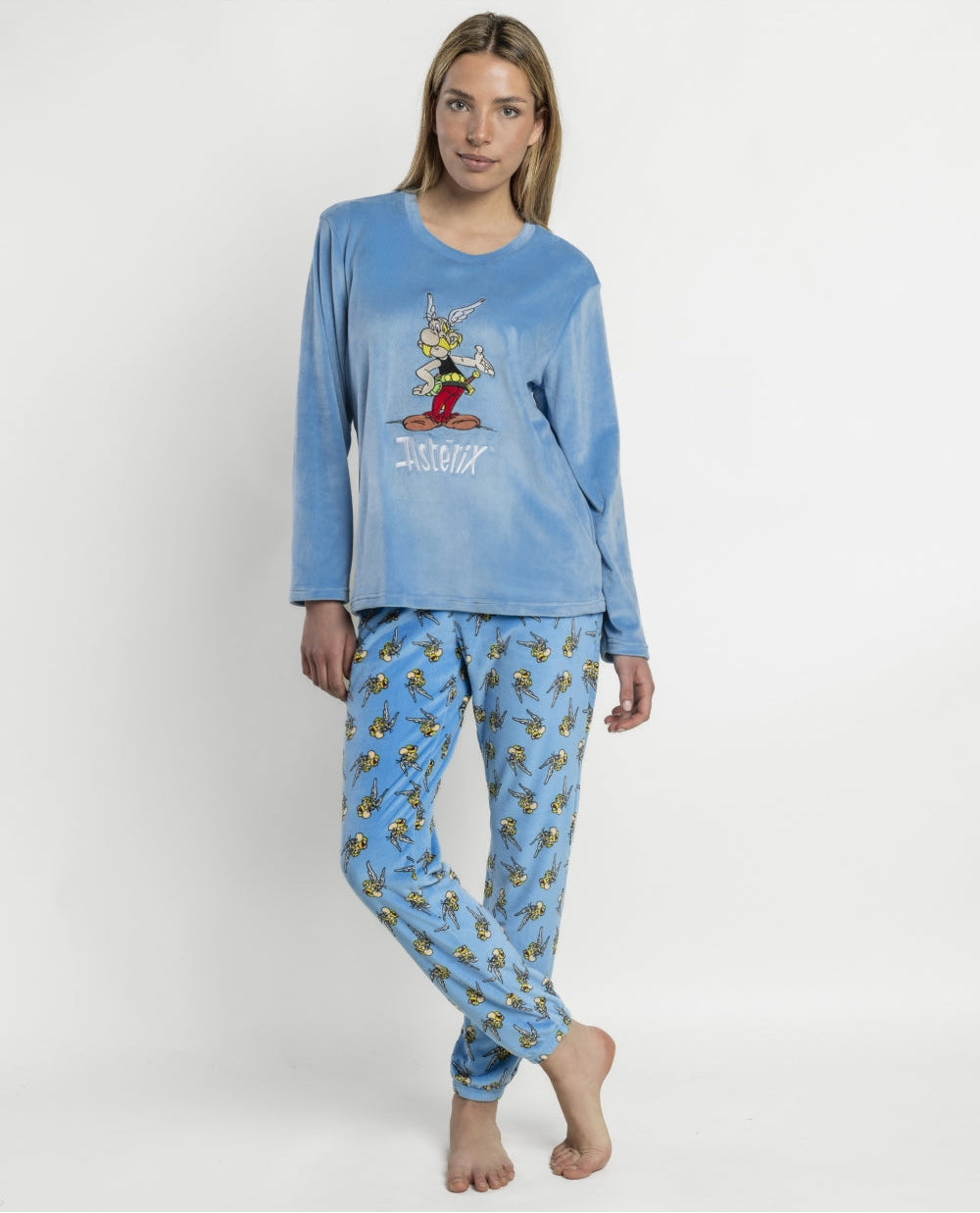 Pijama Mujer Astérix Hand Azul de Terciopelo Manga Larga