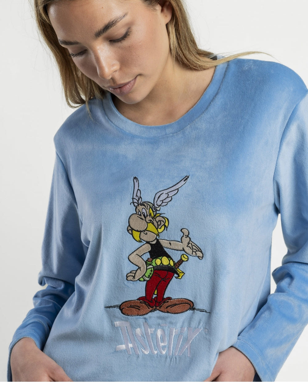 Pijama Mujer Astérix Hand Azul de Terciopelo Manga Larga
