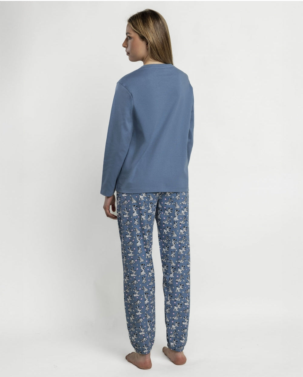 Pijama Mujer Astérix Idéfix Azul Manga Larga 100% Algodón