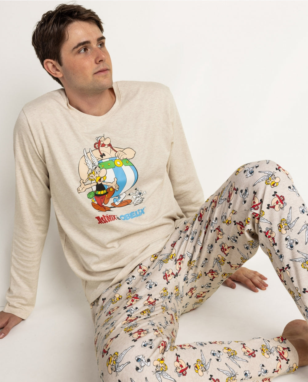 Pijama de hombre Astérix Le Copains de manga larga beige