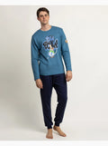 Pijama de hombre Astérix Obélix Boum de manga larga azul