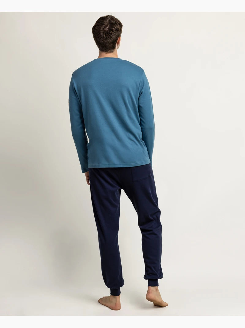 Pijama de hombre Astérix Obélix Boum de manga larga azul