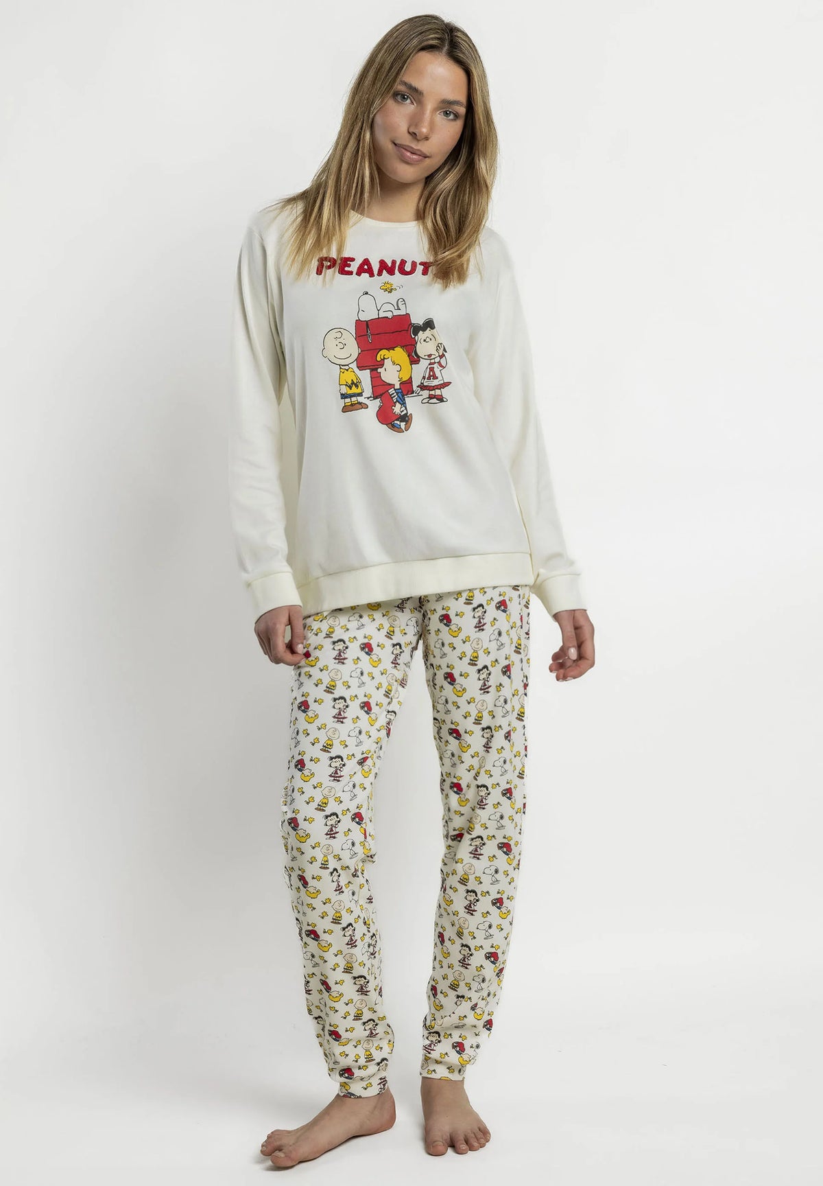 Pijama Mujer Peanuts Snoopy Meet Up 100% Algodón Manga Larga