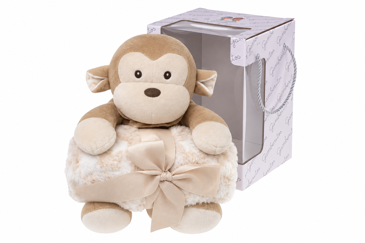 Manta bebé con peluche mono Gamberritos beige