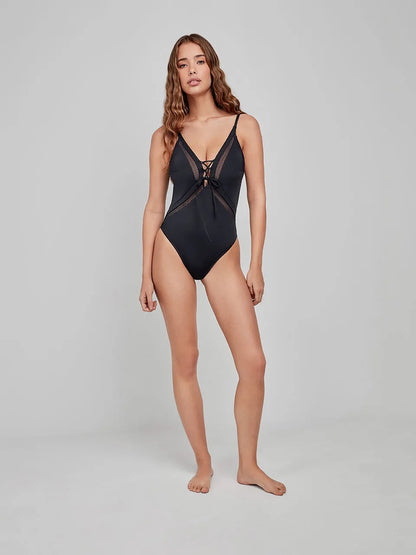 BAÑADOR LISO ESCOTE PROFUNDO NEGRO