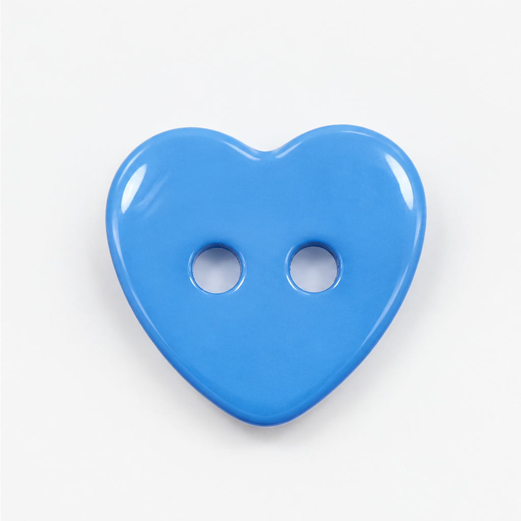 Botón de corazón azul brillante de 2 agujeros – 13 x 12 mm