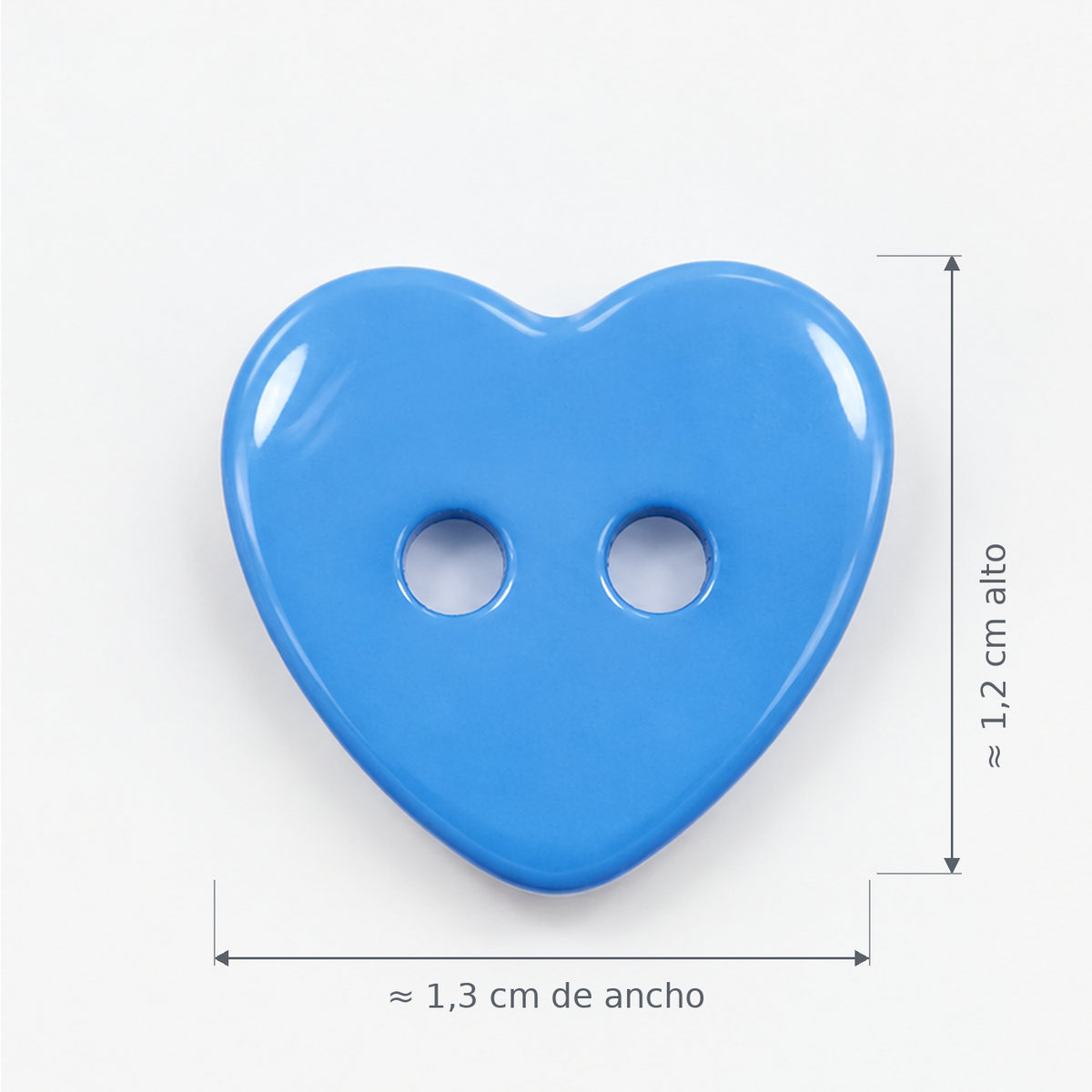 Botón de corazón azul brillante de 2 agujeros – 13 x 12 mm
