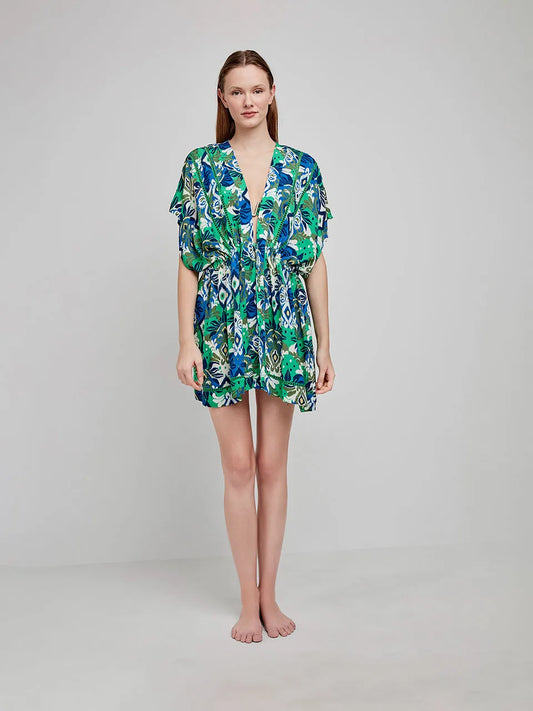 KAFTAN PLAYERO CORTO TEJIDO ESTAMPADO