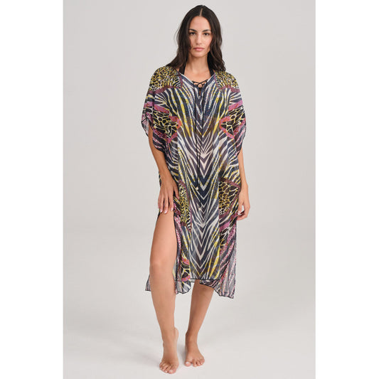 KAFTÁN PLAYERO ESTAMPADO MULTICOLOR PIEDRERIA