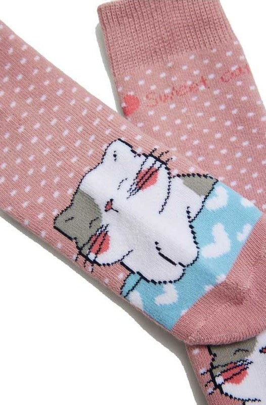 CALCETINES DE NIÑA SUELA ANTIDELIZANTE PINK CATS LOVE