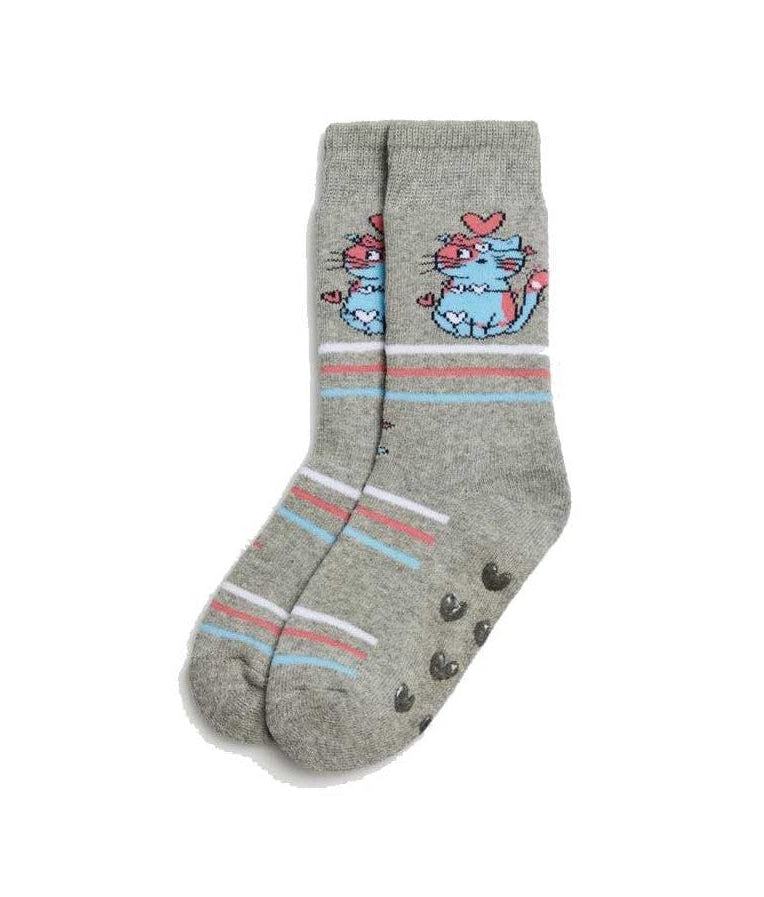CALCETINES DE NIÑA SUELA ANTIDELIZANTE GREY CATS LOVE