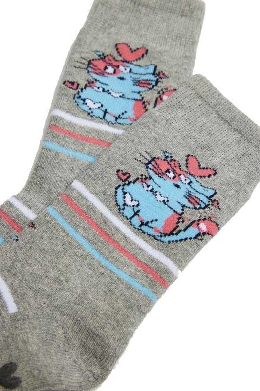 CALCETINES DE NIÑA SUELA ANTIDELIZANTE GREY CATS LOVE