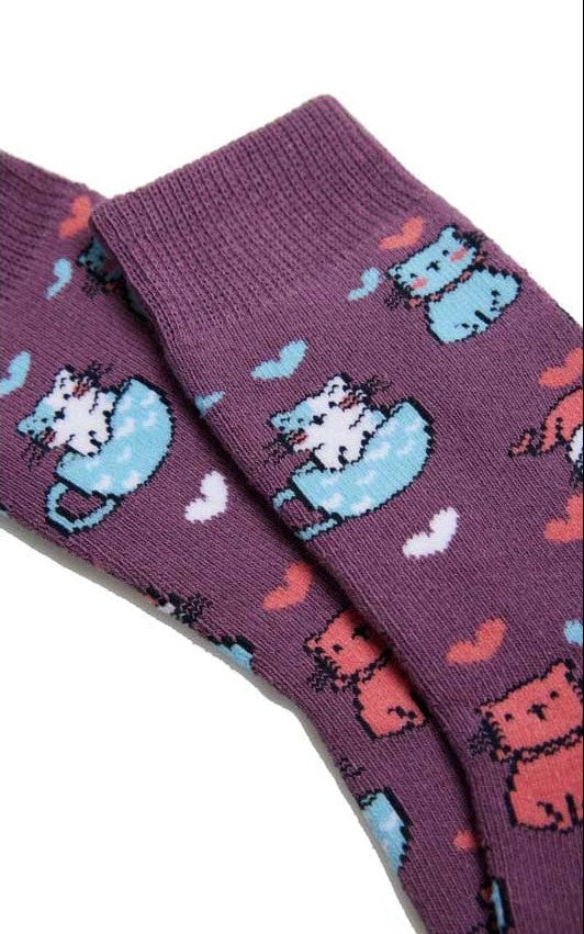 CALCETINES DE NIÑA SUELA ANTIDELIZANTE PURPLE CATS LOVER