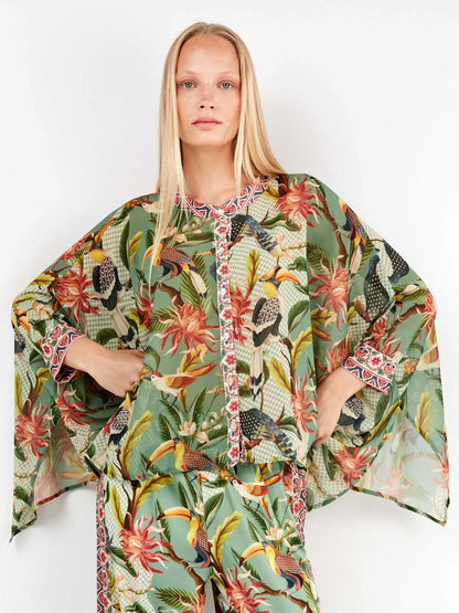 PIJAMA ABIERTO MANGA LARGA MUJER TROPICAL PALAZZO