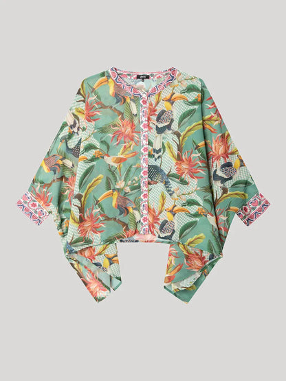 PIJAMA ABIERTO MANGA LARGA MUJER TROPICAL PALAZZO