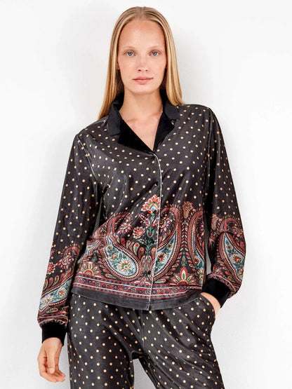 PIJAMA ABIERTO TERCIOPELO MANGA LARGA MUJER EASTERN PRINT