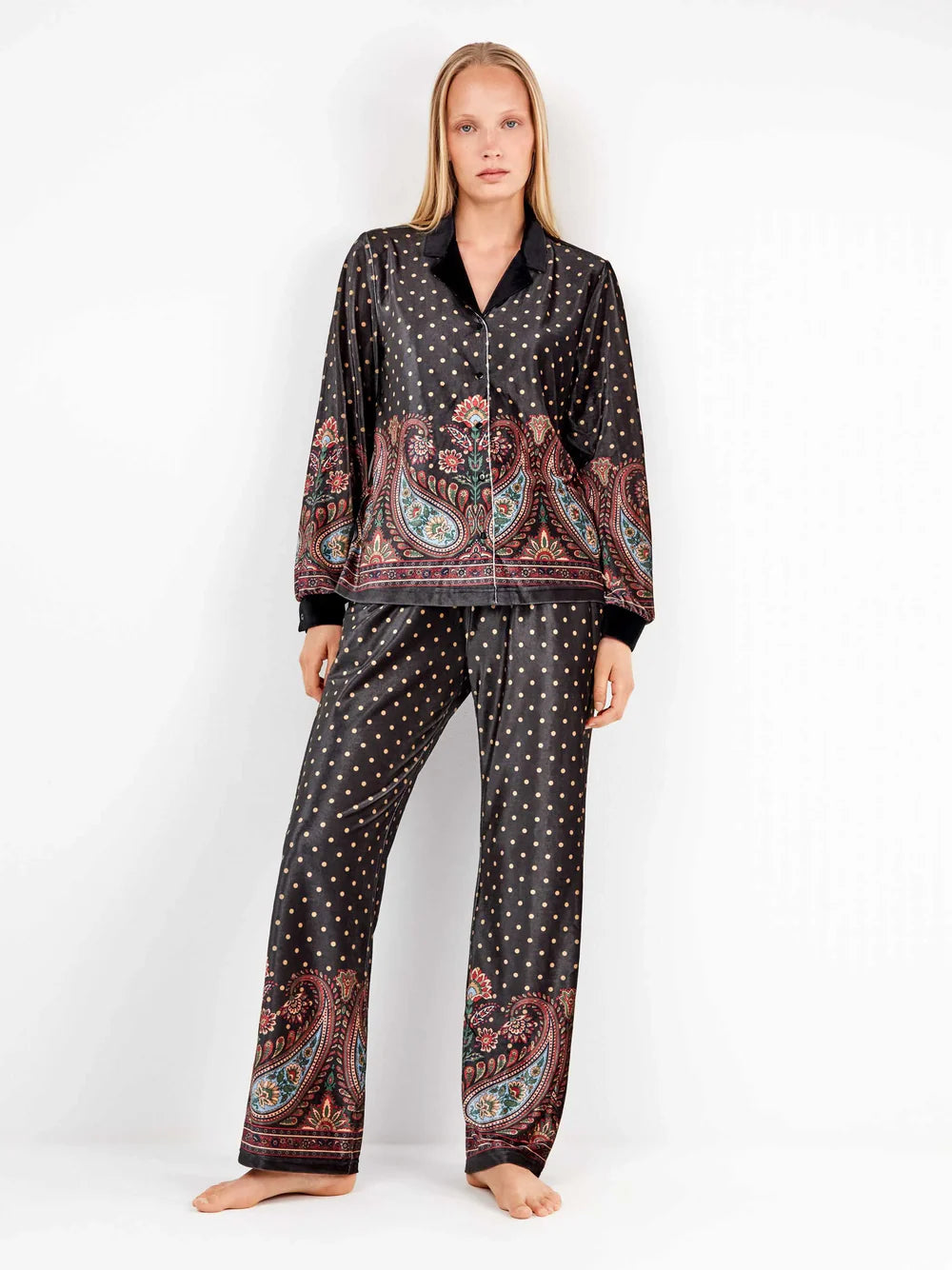 PIJAMA ABIERTO TERCIOPELO MANGA LARGA MUJER EASTERN PRINT