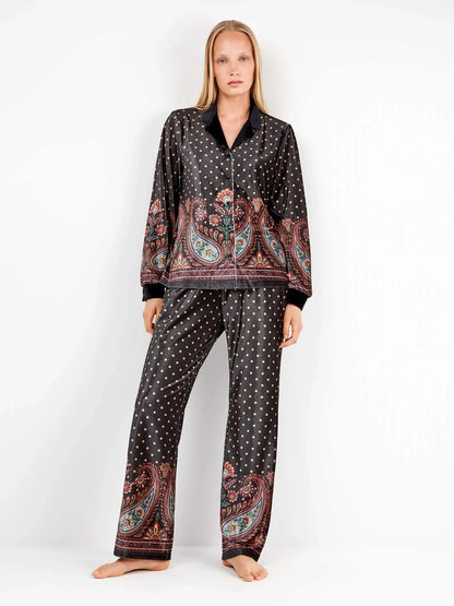PIJAMA ABIERTO TERCIOPELO MANGA LARGA MUJER EASTERN PRINT