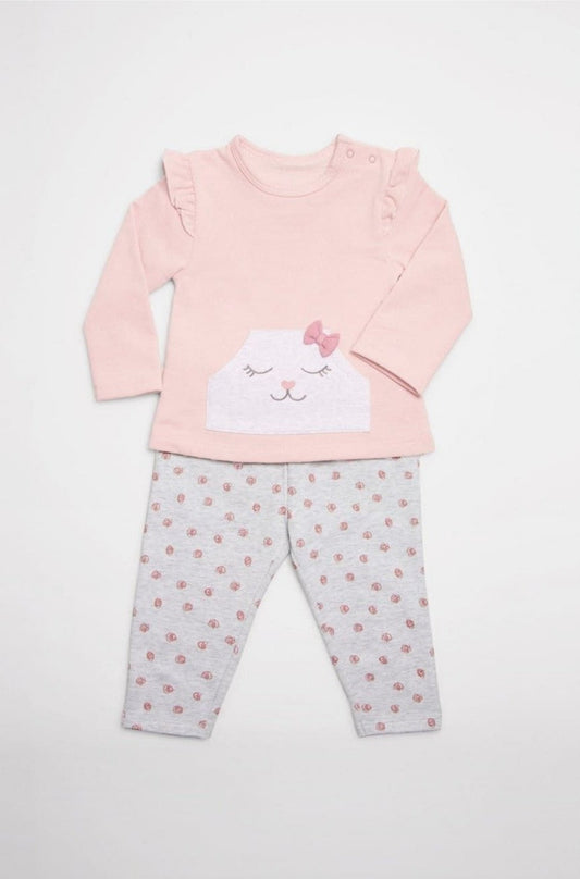CONJUNTO 2 PIEZAS BEBÉ NIÑA GATITO Y ROSAS