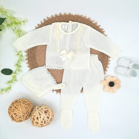 CONJUNTO BEBÉ 3 PIEZAS LANA CON LACITO