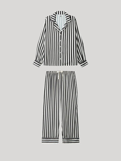 PIJAMA ABIERTO MANGA LARGA SATINADO MUJER RAYAS BLACK & WHITE